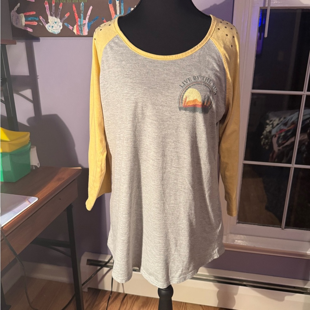 Maurices Gray and Yellow Long Sleeve Tee